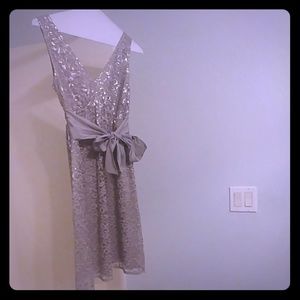Silver lace and silk party dress